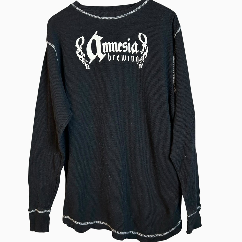 Y2K Amnesia Brewing Portland, OR Waffle knit Men's Long Sleeve Shirt Size Large